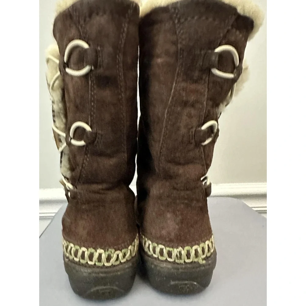 UGG Shearling Boots Kona Womens Size 9 Brown Suede Mid Calf Toggle Sheepskin